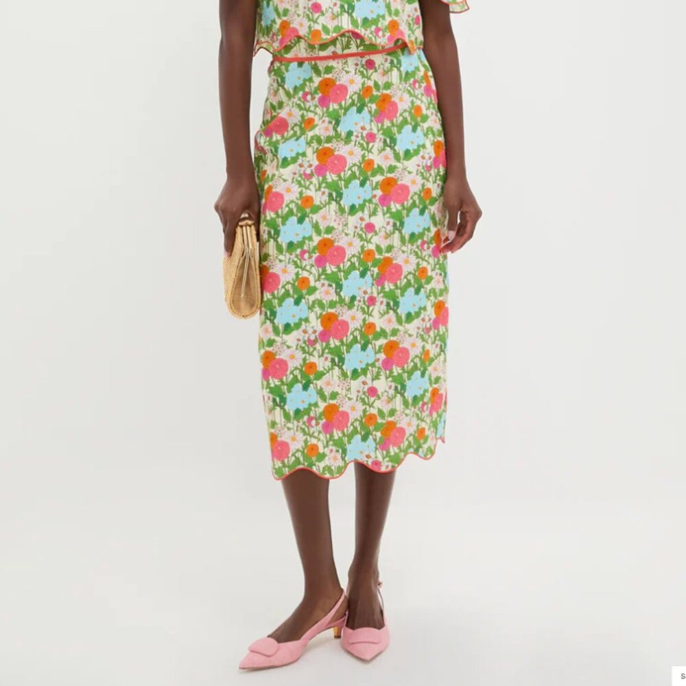 HYACINTH HOUSE Multi Green Begonia Floral Ida Midi Skirt - Size L